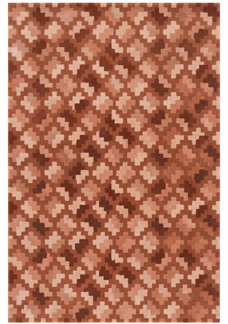 Saffron Rugs Hand Tufted Terracotta Brown Geometric  Rectangular Wool Area Rug - Indya