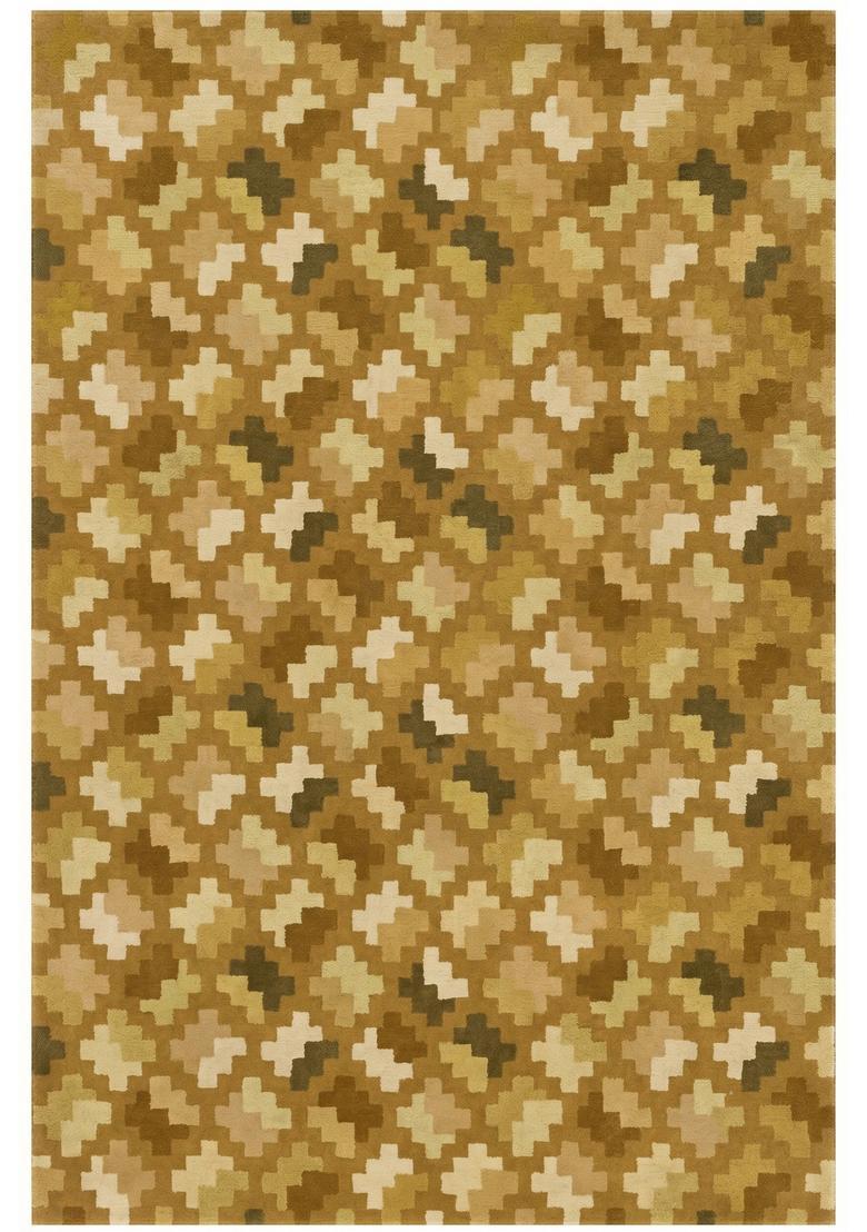 Saffron Rugs Hand Tufted Golden Olive Geometric  Rectangular Wool Area Rug - Indya