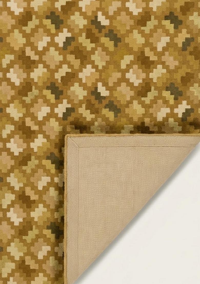 Saffron Rugs Hand Tufted Golden Olive Geometric  Rectangular Wool Area Rug - Indya
