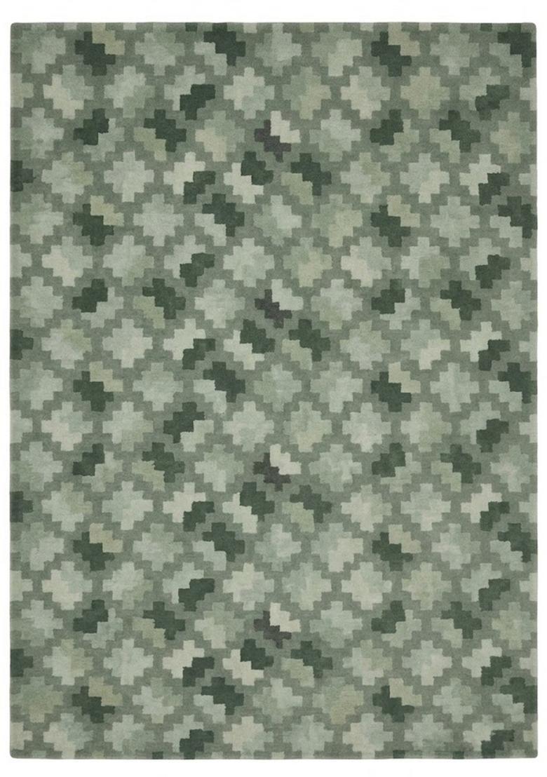 Saffron Rugs Hand Tufted Sage Green Geometric  Rectangular Wool Area Rug - Indya