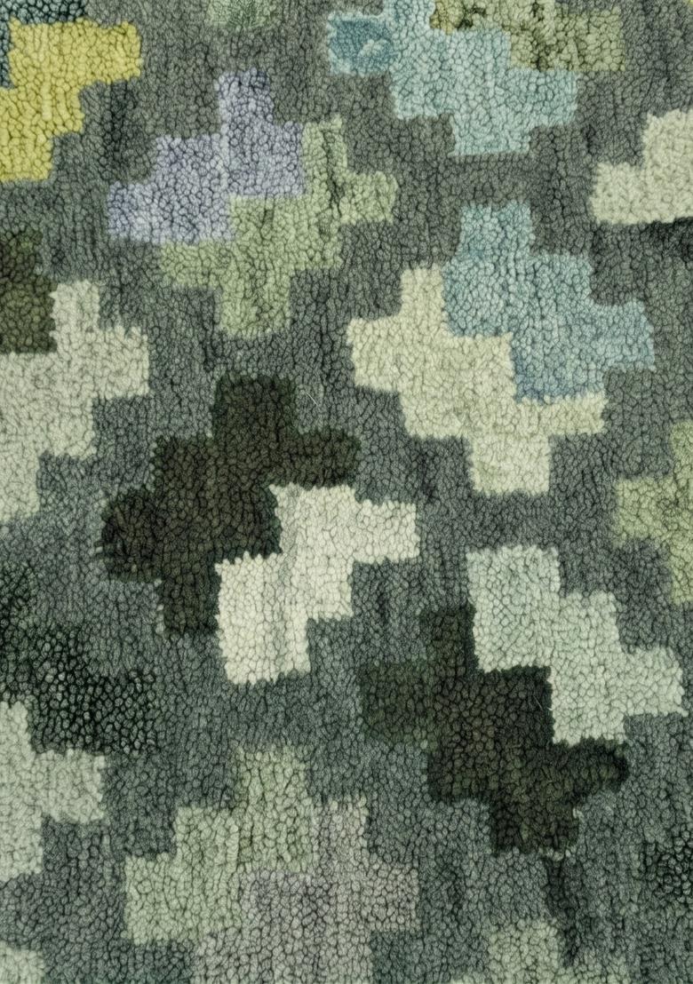 Saffron Rugs Hand Tufted Sage Green Geometric  Rectangular Wool Area Rug - Indya