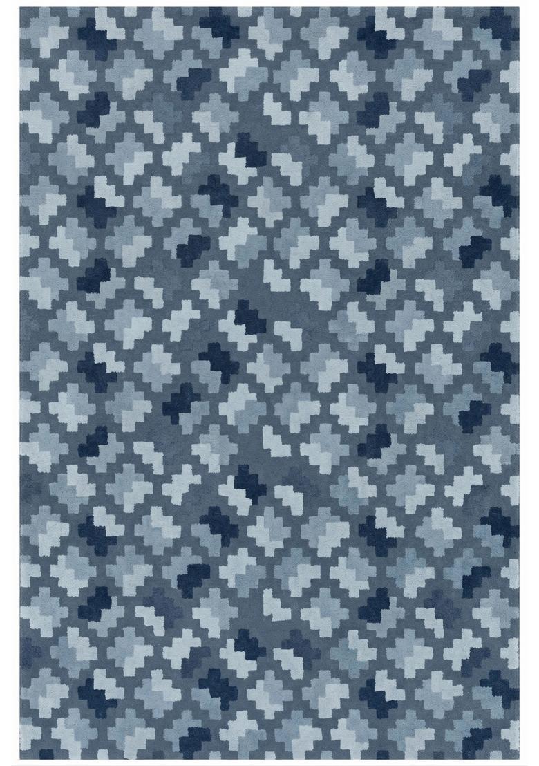 Saffron Rugs Hand Tufted Steel Blue Grey Geometric  Rectangular Wool Area Rug - Indya