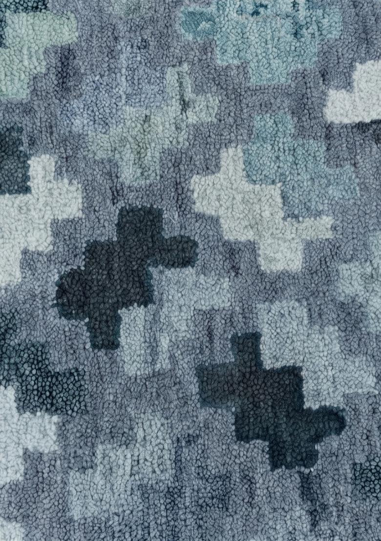 Saffron Rugs Hand Tufted Steel Blue Grey Geometric  Rectangular Wool Area Rug - Indya