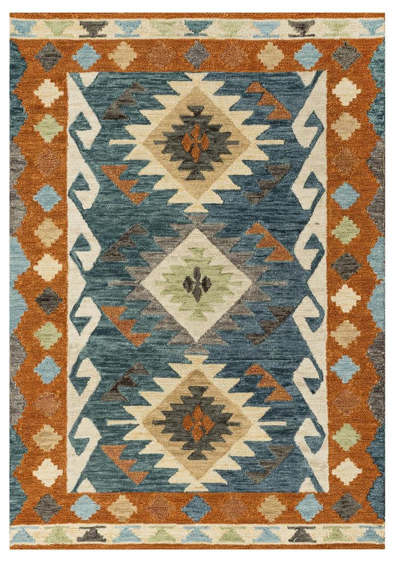Saffron Rugs Hand Tufted Multicolor Blue Orange Geometric  Rectangular Wool Area Rug - Indya