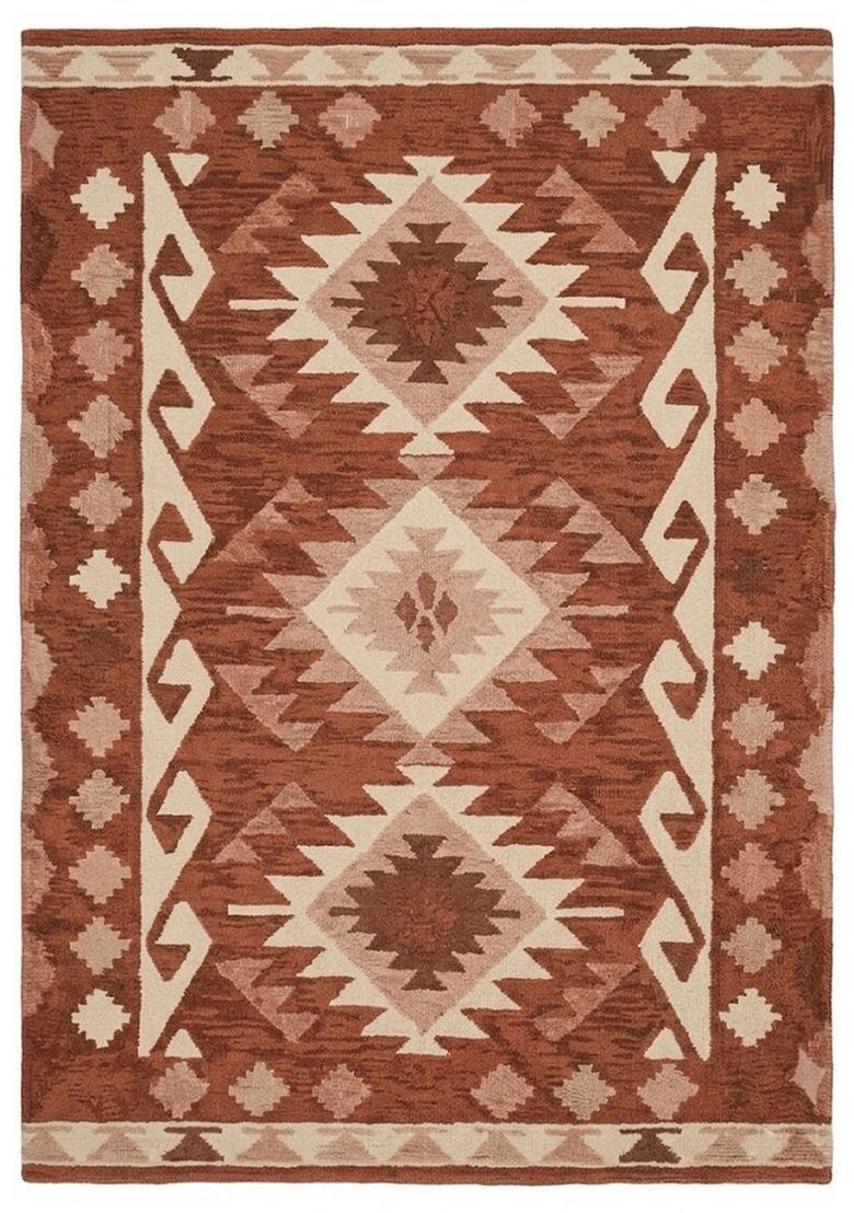 Saffron Rugs Hand Tufted Rust Brown Geometric  Rectangular Wool Area Rug - Indya
