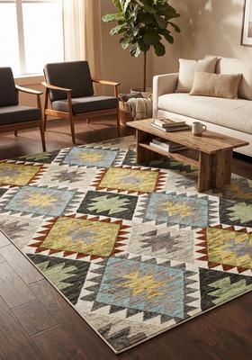 Saffron Rugs Hand Tufted Multicolor Geometric  Rectangular Wool Area Rug