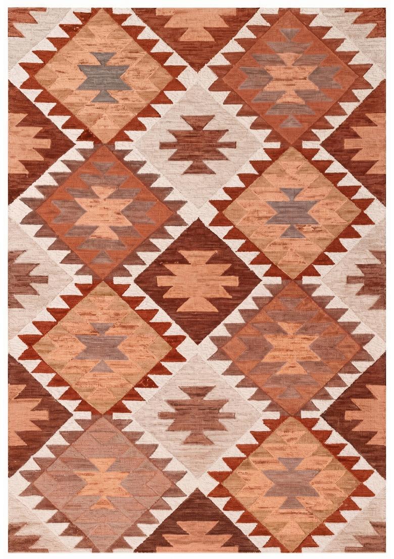 Saffron Rugs Hand Tufted Terracotta Orange Geometric  Rectangular Wool Area Rug - Indya