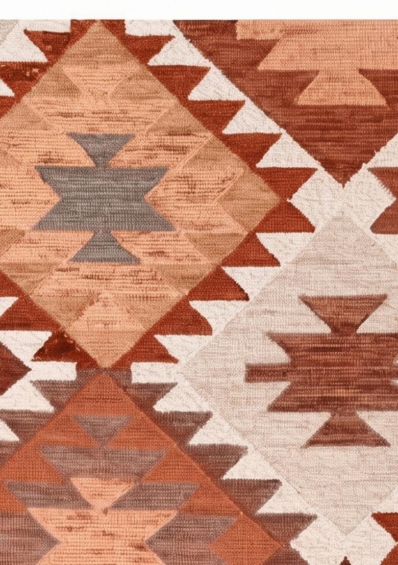 Saffron Rugs Hand Tufted Terracotta Orange Geometric  Rectangular Wool Area Rug - Indya