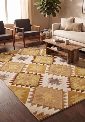 Saffron Rugs Hand Tufted Golden Yellow Geometric  Rectangular Wool Area Rug