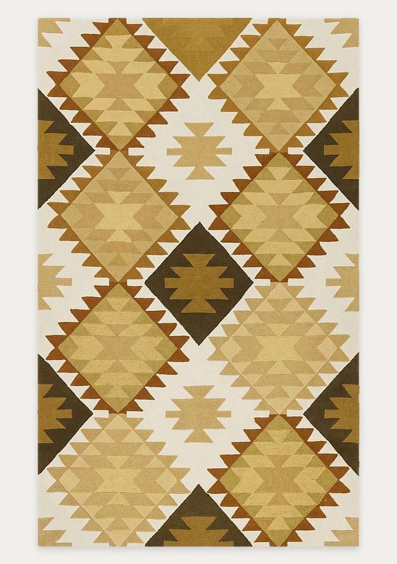 Saffron Rugs Hand-Tufted 100% Wool Area Rug | Golden Yellow Rectangular Rug | Cotton Backing | Bohemian Geometric Carpet for Living Room - Indya