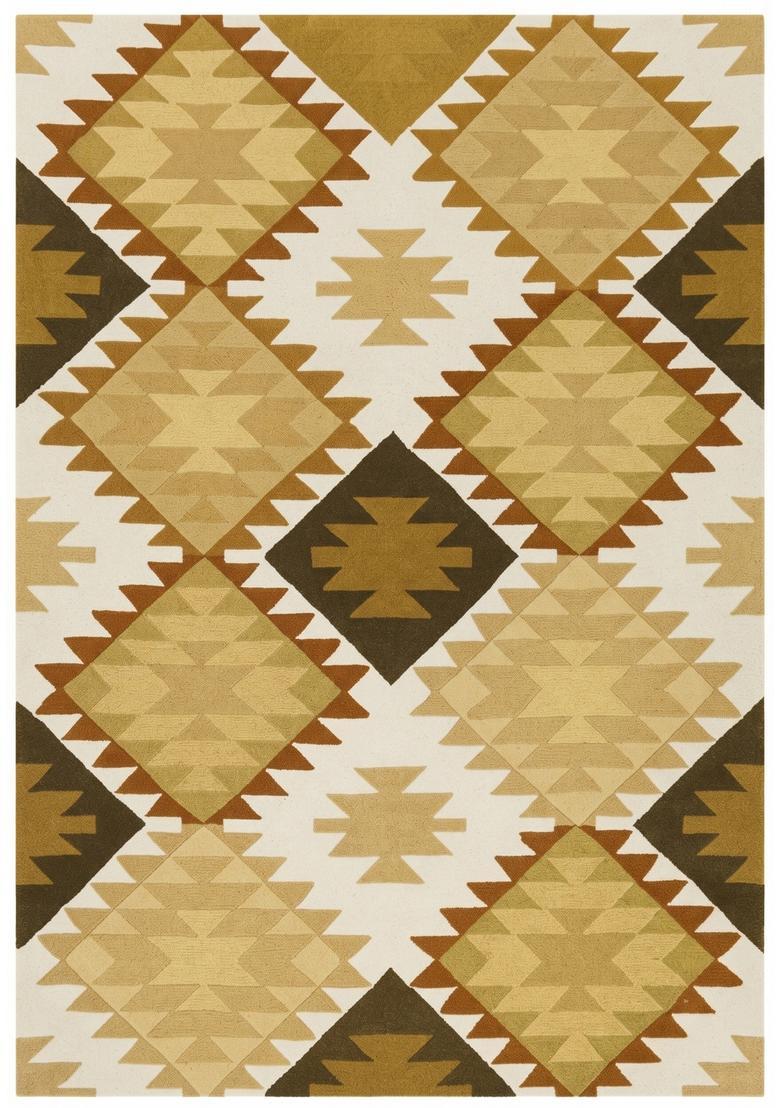 Saffron Rugs Hand Tufted Golden Yellow Geometric  Rectangular Wool Area Rug - Indya