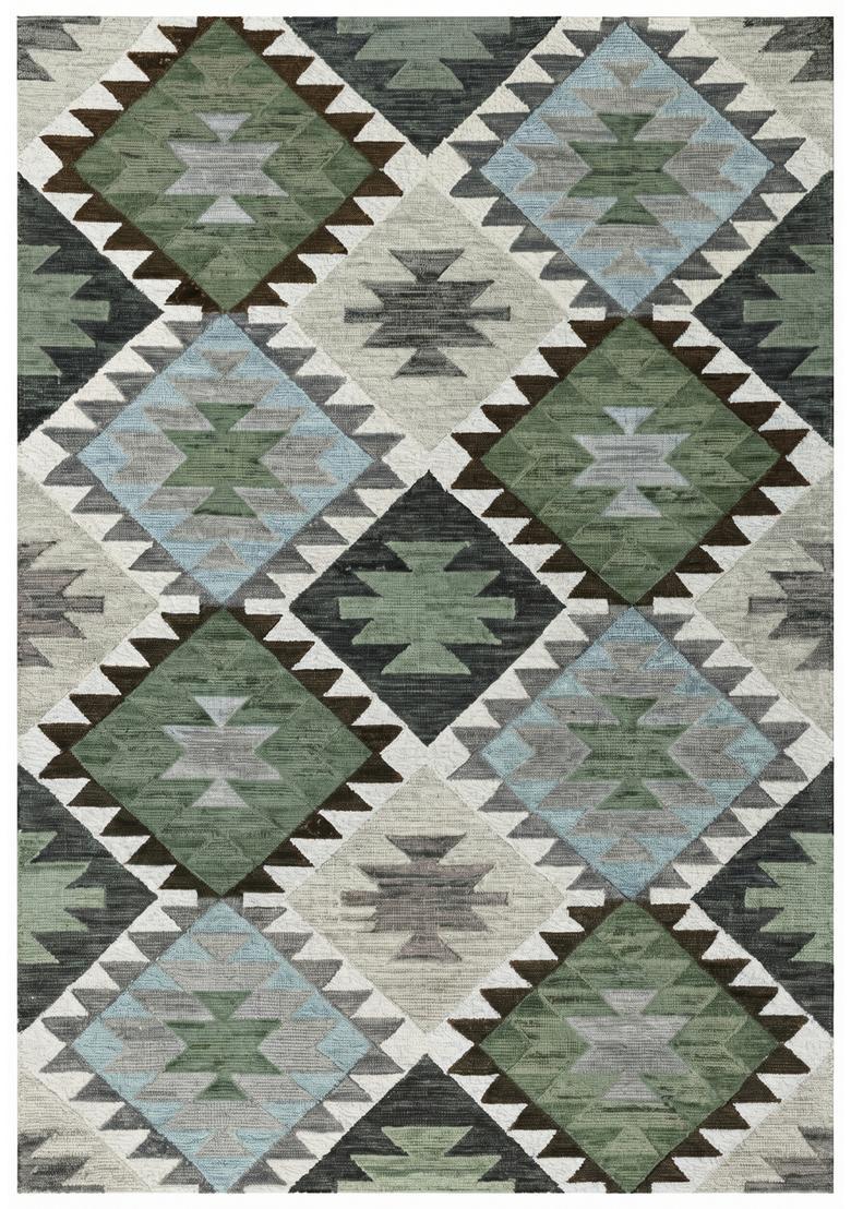 Saffron Rugs Hand Tufted Sage Green Geometric  Rectangular Wool Area Rug - Indya