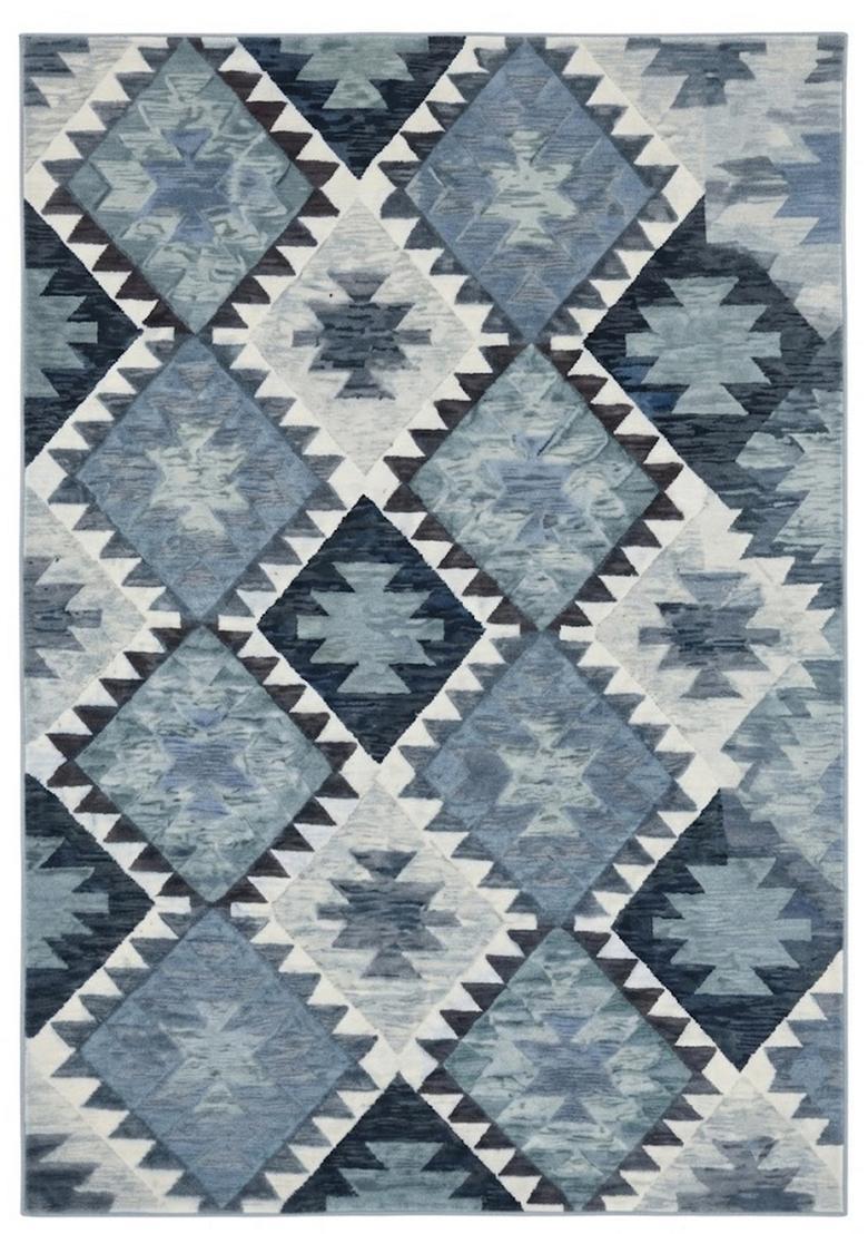 Saffron Rugs Hand Tufted Blue Grey Geometric  Rectangular Wool Area Rug - Indya