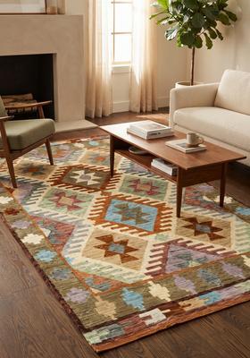 Saffron Rugs Hand Tufted Multi Color Geometric  Rectangular Wool Area Rug
