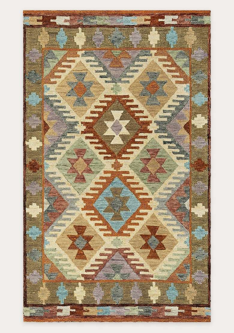Saffron Rugs Hand-Tufted 100% Wool Area Rug | Multi Color Rectangular Rug | Cotton Backing | Bohemian Geometric Carpet for Living Room - Indya