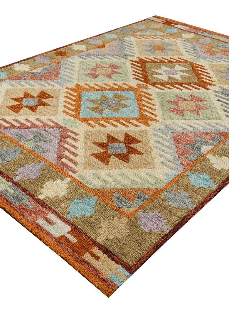 Saffron Rugs Hand-Tufted 100% Wool Area Rug | Multi Color Rectangular Rug | Cotton Backing | Bohemian Geometric Carpet for Living Room - Indya