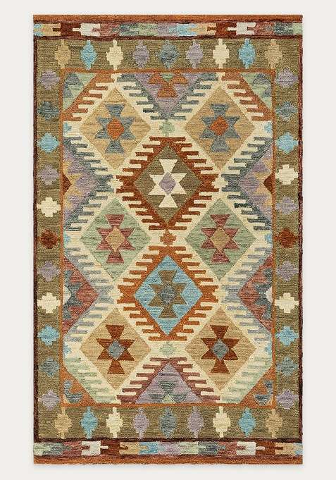 100% Wool Handmade Multi Color Rug | Bohemian Geometric Carpet With Cotton Backing For Living Room