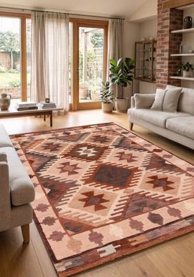 Saffron Rugs Hand Tufted Terracotta Rust Geometric  Rectangular Wool Area Rug
