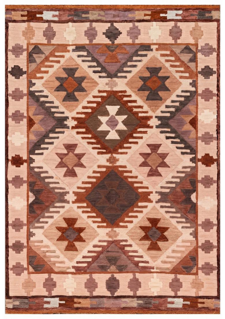 Saffron Rugs Hand Tufted Terracotta Rust Geometric  Rectangular Wool Area Rug - Indya