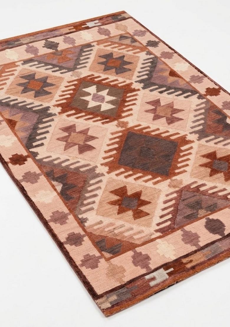 Saffron Rugs Hand Tufted Terracotta Rust Geometric  Rectangular Wool Area Rug - Indya
