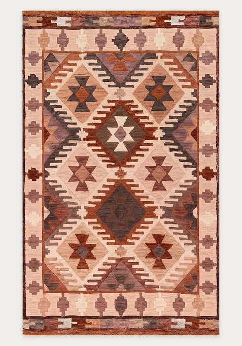100% Wool Handmade Terracotta Rust Rug | Bohemian Geometric Carpet With Cotton Backing For Living Room