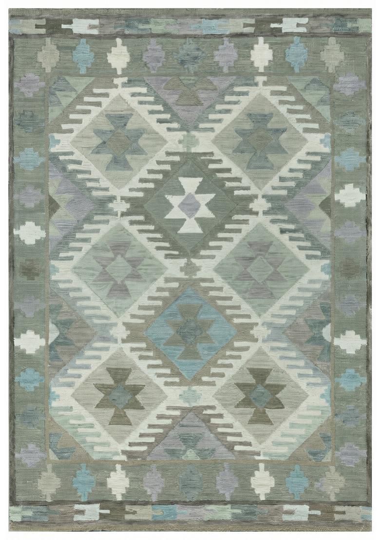Saffron Rugs Hand Tufted Grey Green Geometric  Rectangular Wool Area Rug - Indya