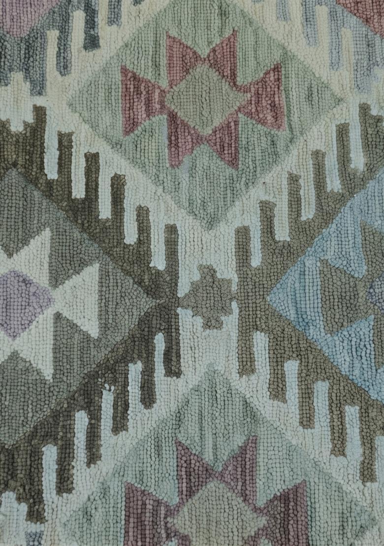 Saffron Rugs Hand Tufted Grey Green Geometric  Rectangular Wool Area Rug - Indya