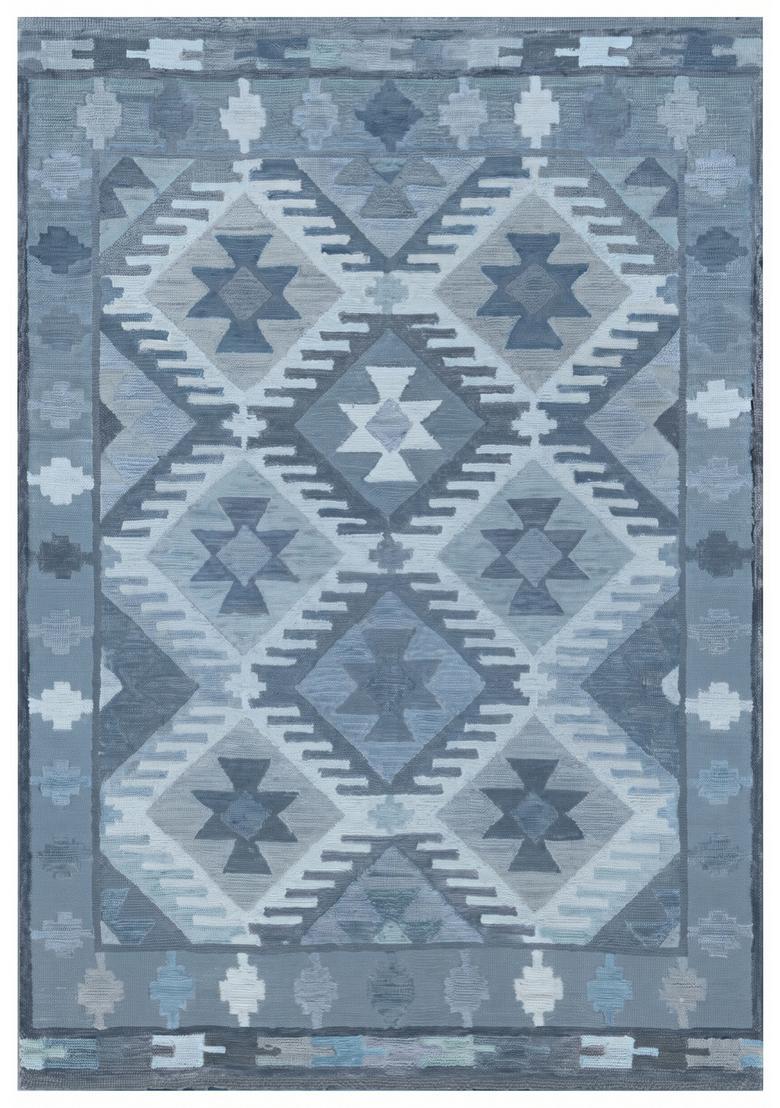 Saffron Rugs Hand Tufted Steel Blue Geometric  Rectangular Wool Area Rug - Indya