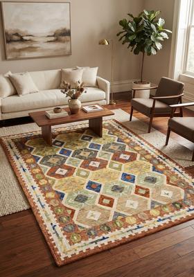Saffron Rugs Hand Tufted Multicolor Geometric  Rectangular Wool Area Rug