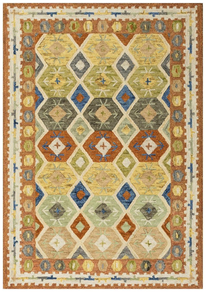Saffron Rugs Hand Tufted Multicolor Geometric  Rectangular Wool Area Rug - Indya
