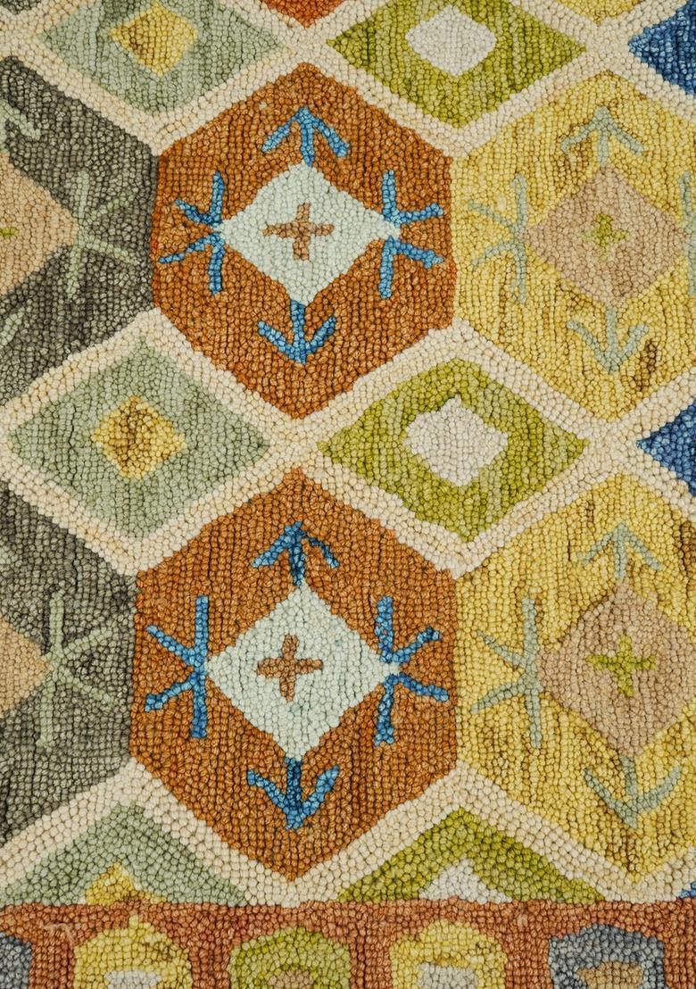 Saffron Rugs Hand Tufted Multicolor Geometric  Rectangular Wool Area Rug - Indya