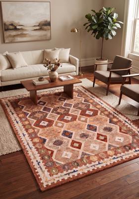 Saffron Rugs Hand Tufted Terracotta Orange Geometric  Rectangular Wool Area Rug