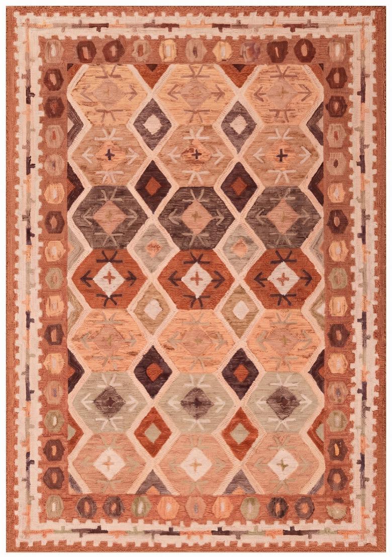 Saffron Rugs Hand Tufted Terracotta Orange Geometric  Rectangular Wool Area Rug - Indya