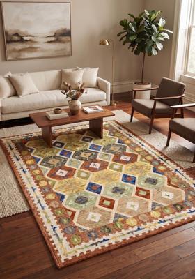 Saffron Rugs Hand Tufted Multi Color Geometric  Rectangular Wool Area Rug