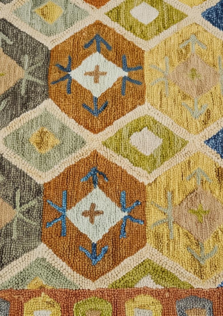 Saffron Rugs Hand Tufted Multi Color Geometric  Rectangular Wool Area Rug - Indya