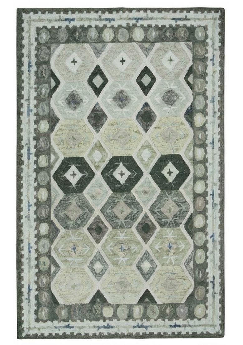 Saffron Rugs Hand Tufted Sage Green Geometric  Rectangular Wool Area Rug - Indya