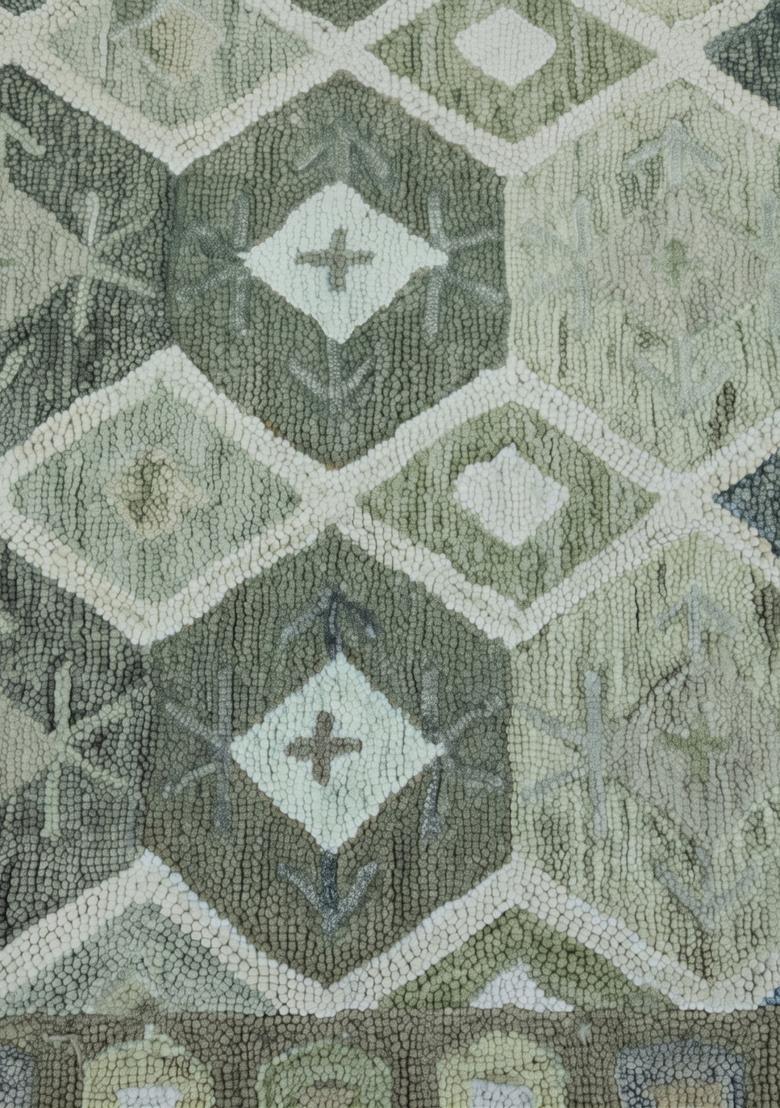 Saffron Rugs Hand Tufted Sage Green Geometric  Rectangular Wool Area Rug - Indya