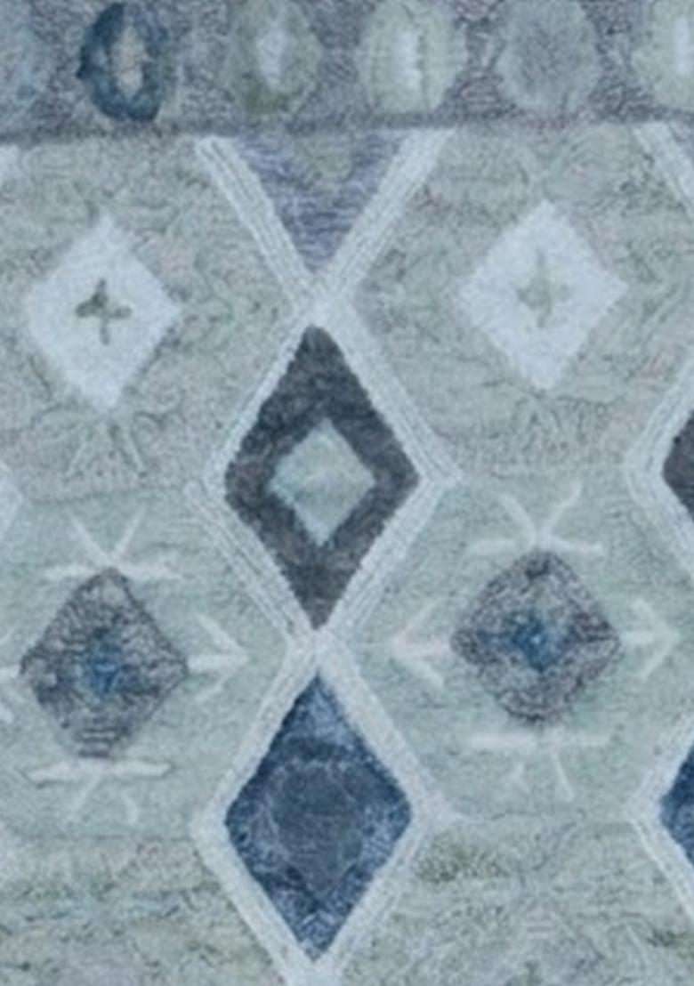 Saffron Rugs Hand Tufted Blue Grey Geometric  Rectangular Wool Area Rug - Indya