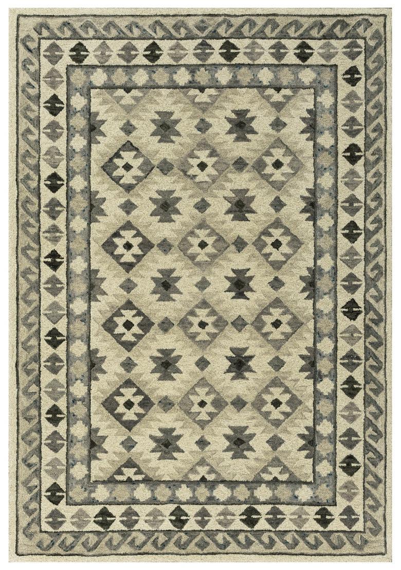 Saffron Rugs Hand Tufted Beige Grey Geometric  Rectangular Wool Area Rug - Indya