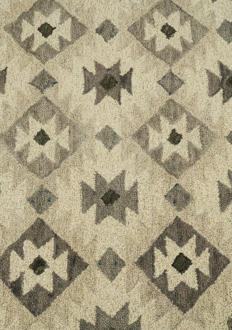 Saffron Rugs Hand Tufted Beige Grey Geometric  Rectangular Wool Area Rug - Indya