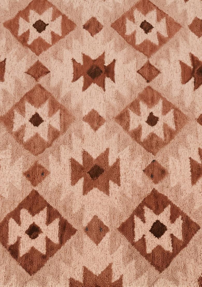 Saffron Rugs Hand Tufted Terracotta Beige Geometric  Rectangular Wool Area Rug - Indya