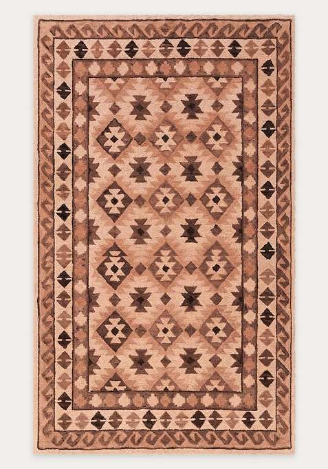100% Wool Handmade Terracotta Beige Rug | Transitional Geometric Carpet With Cotton Backing For Living Room