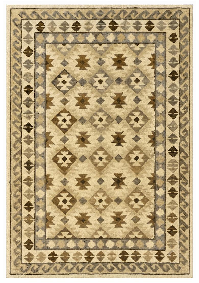 Saffron Rugs Hand Tufted Beige Gold Geometric  Rectangular Wool Area Rug - Indya