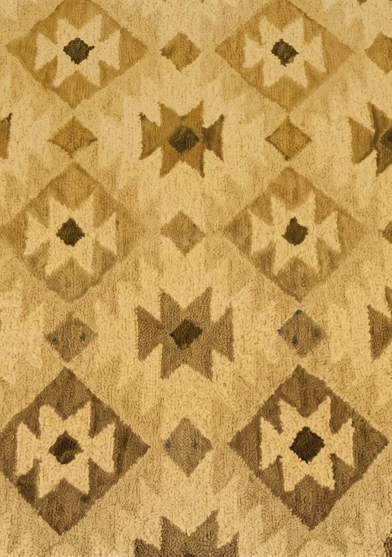 Saffron Rugs Hand Tufted Beige Gold Geometric  Rectangular Wool Area Rug - Indya