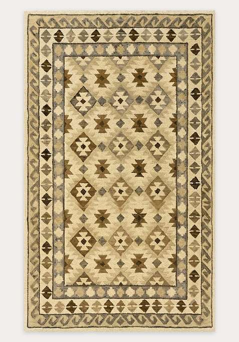 100% Wool Handmade Beige Gold Rug | Transitional Geometric Carpet With Cotton Backing For Living Room
