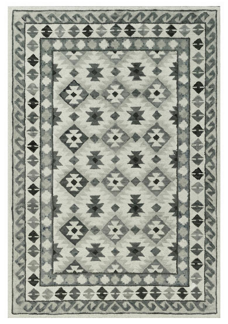 Saffron Rugs Hand Tufted Light Grey Geometric  Rectangular Wool Area Rug - Indya