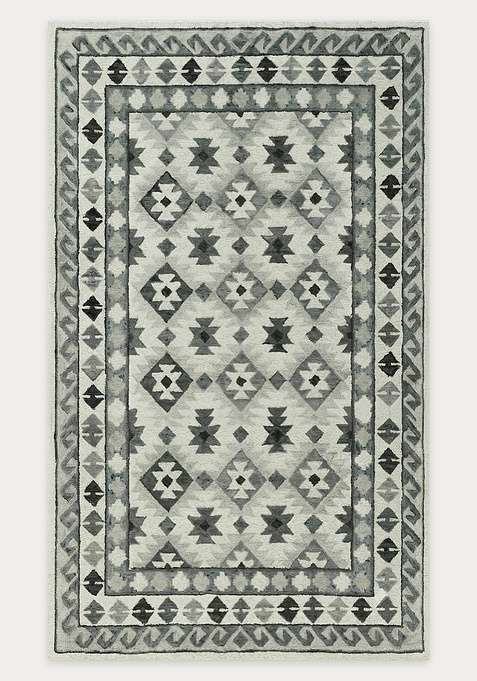 100% Wool Handmade Light Grey Rug | Transitional Geometric Carpet With Cotton Backing For Living Room