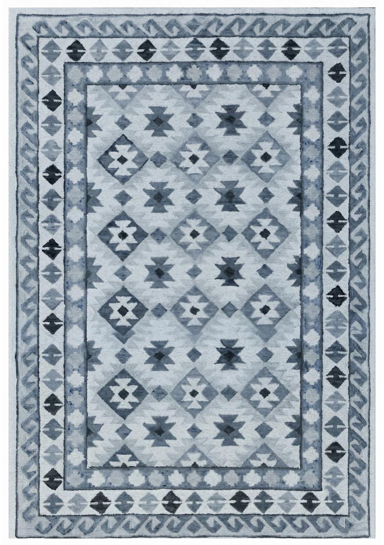 Saffron Rugs Hand Tufted Light Blue Grey Geometric  Rectangular Wool Area Rug - Indya