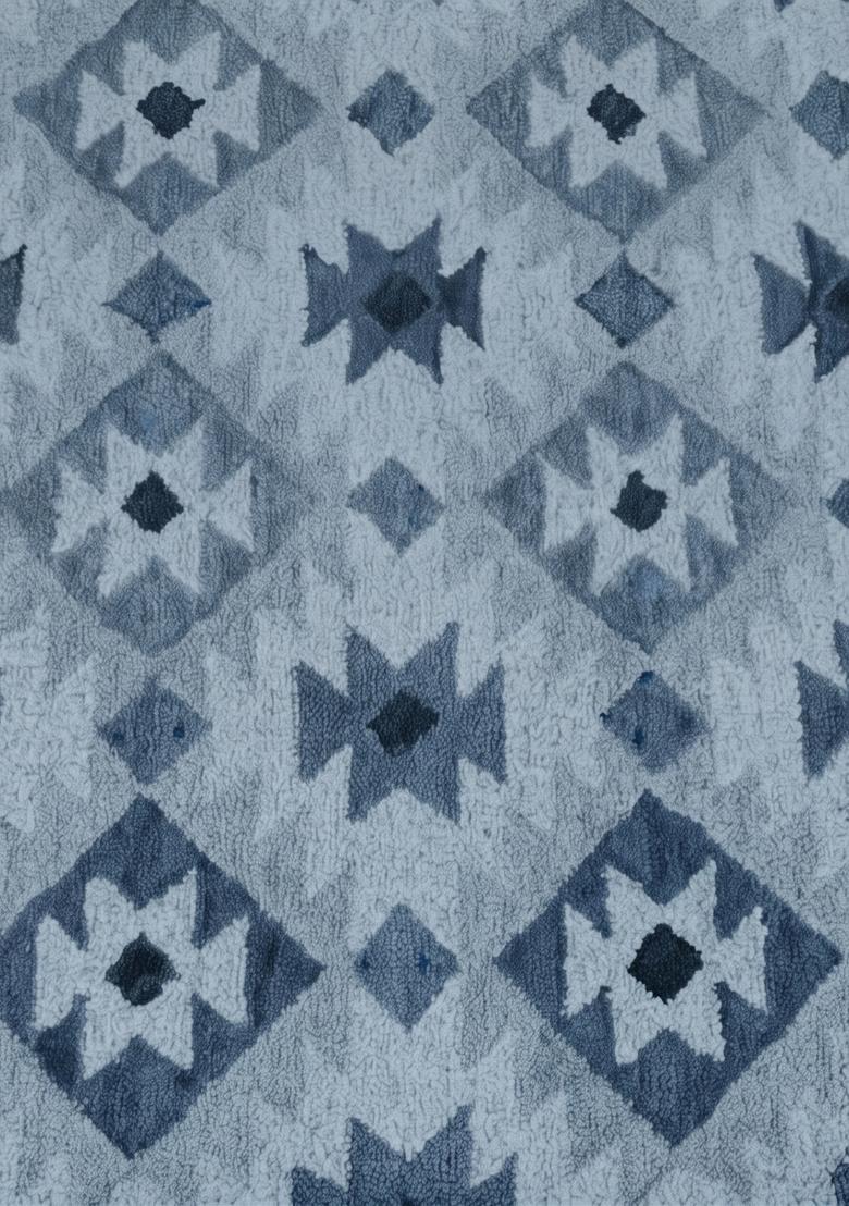 Saffron Rugs Hand Tufted Light Blue Grey Geometric  Rectangular Wool Area Rug - Indya