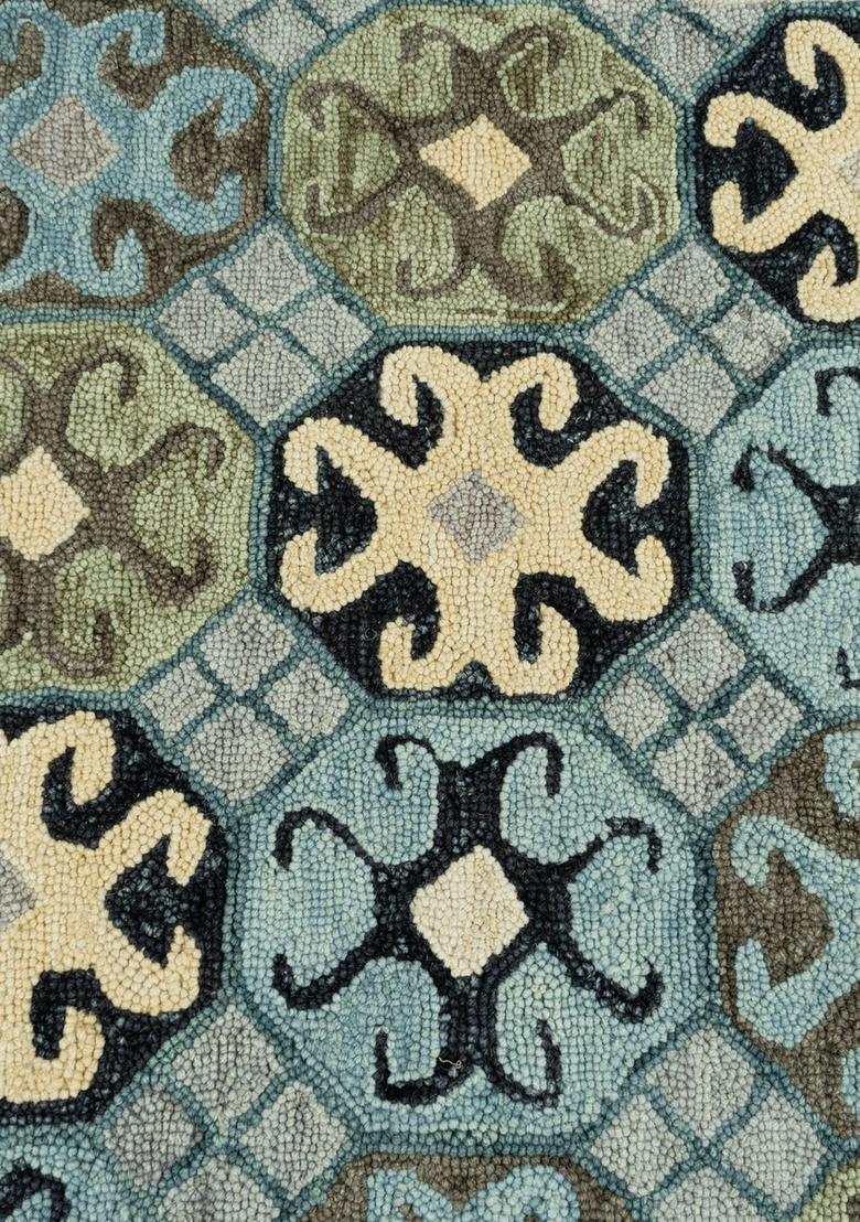 Saffron Rugs Hand Tufted Blue Teal Geometric  Rectangular Wool Area Rug - Indya